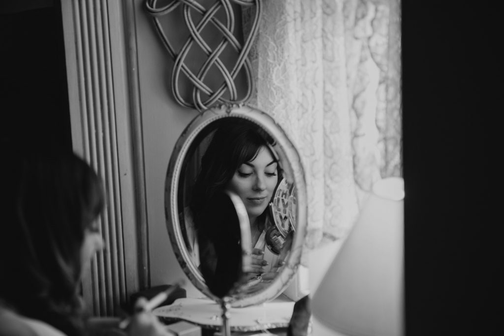 bride in mirror