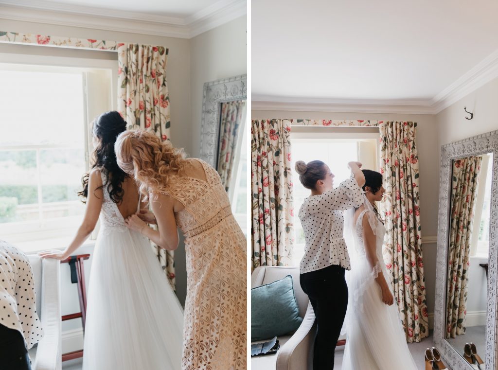 bride getting dressed