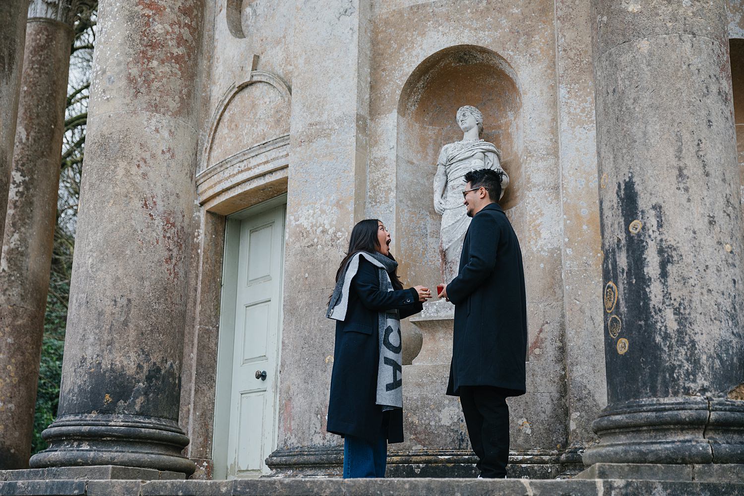 Surprise proposal photography at Stourhead