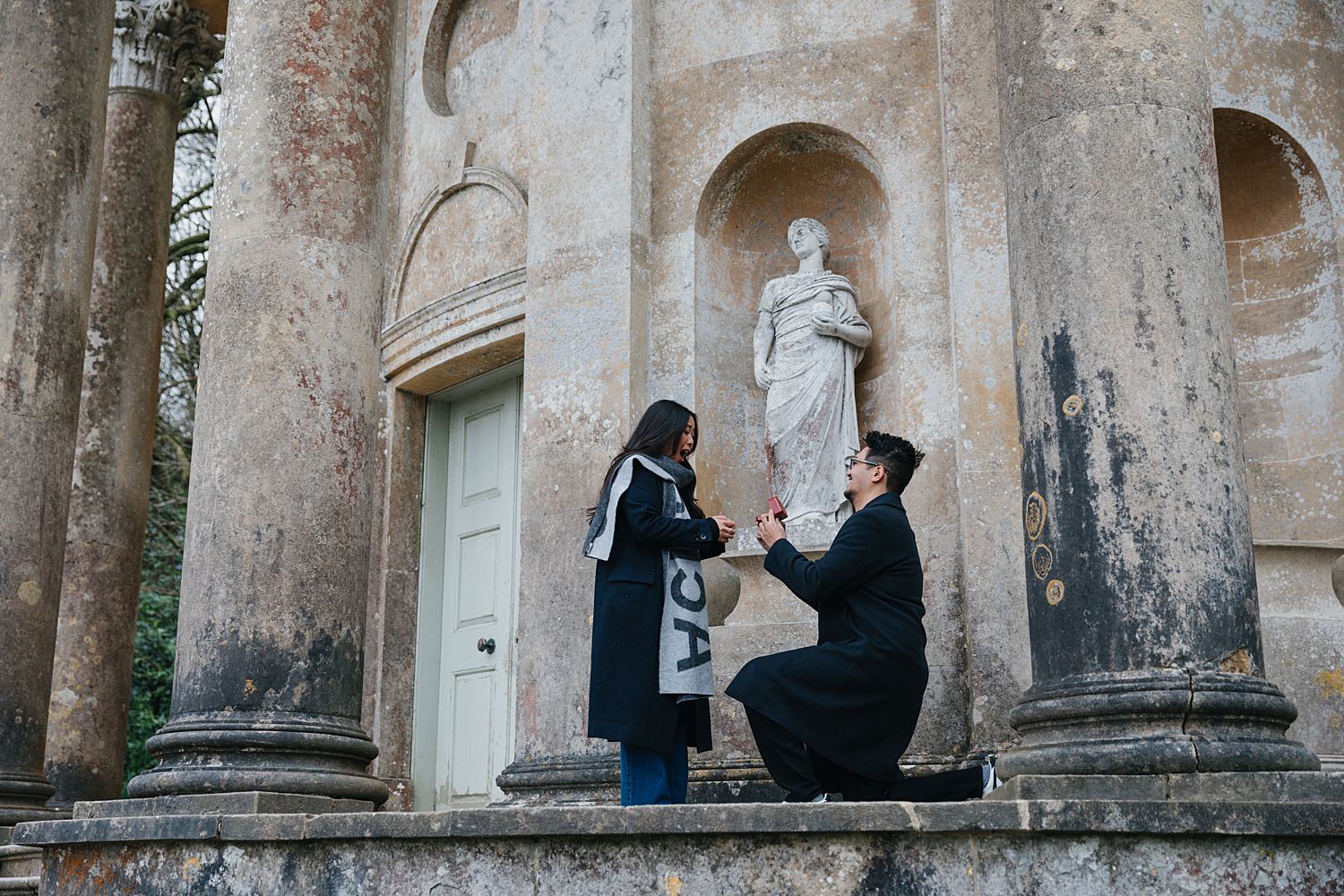 Surprise proposal photography at Stourhead
