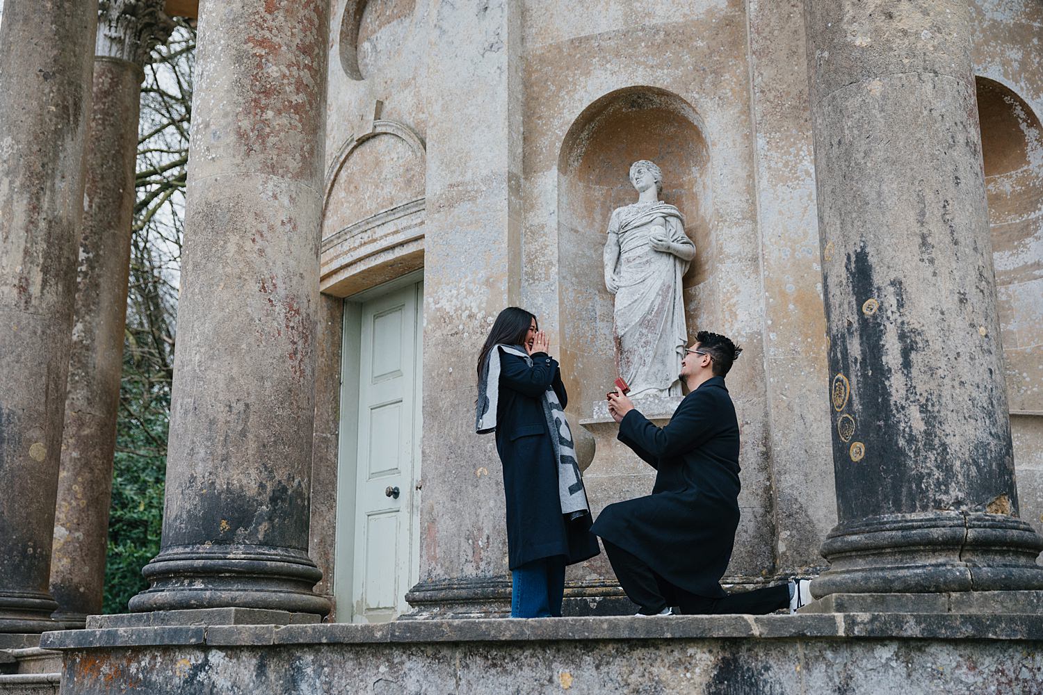 Surprise proposal photography at Stourhead