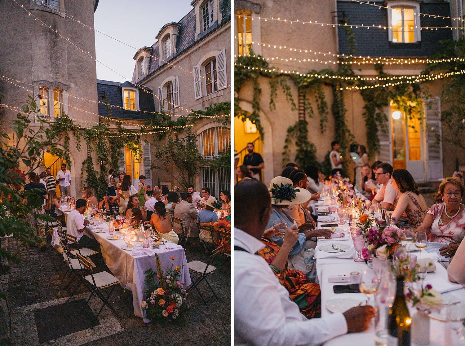 Romantic candlelit reception at Château de Thauvenay wedding