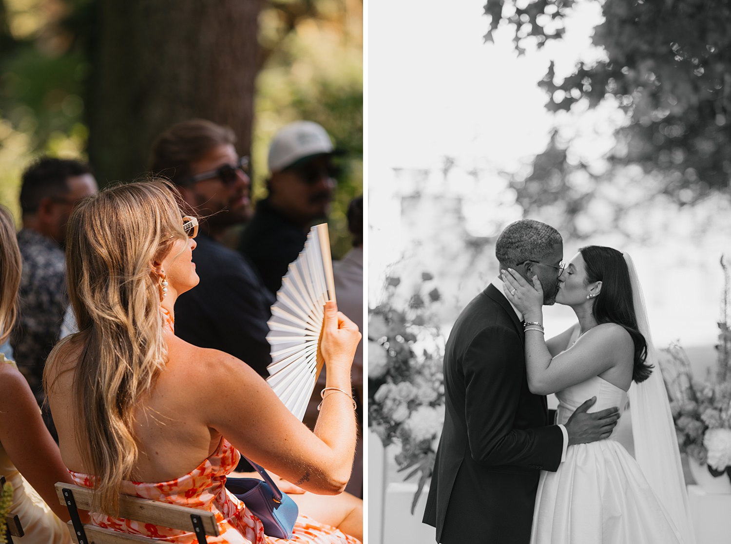 first kiss at a French countryside château wedding