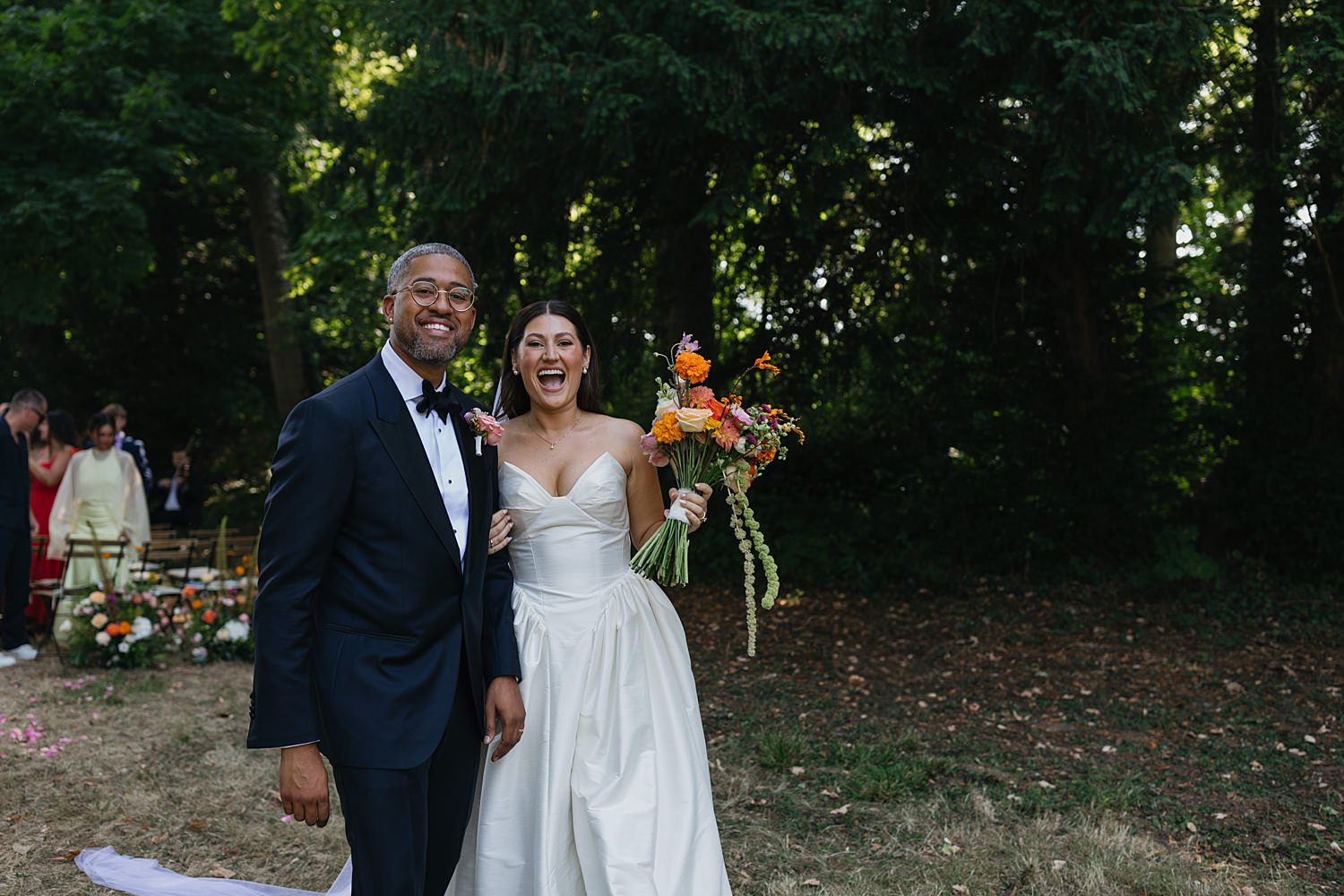 happy wedding couple French countryside château wedding