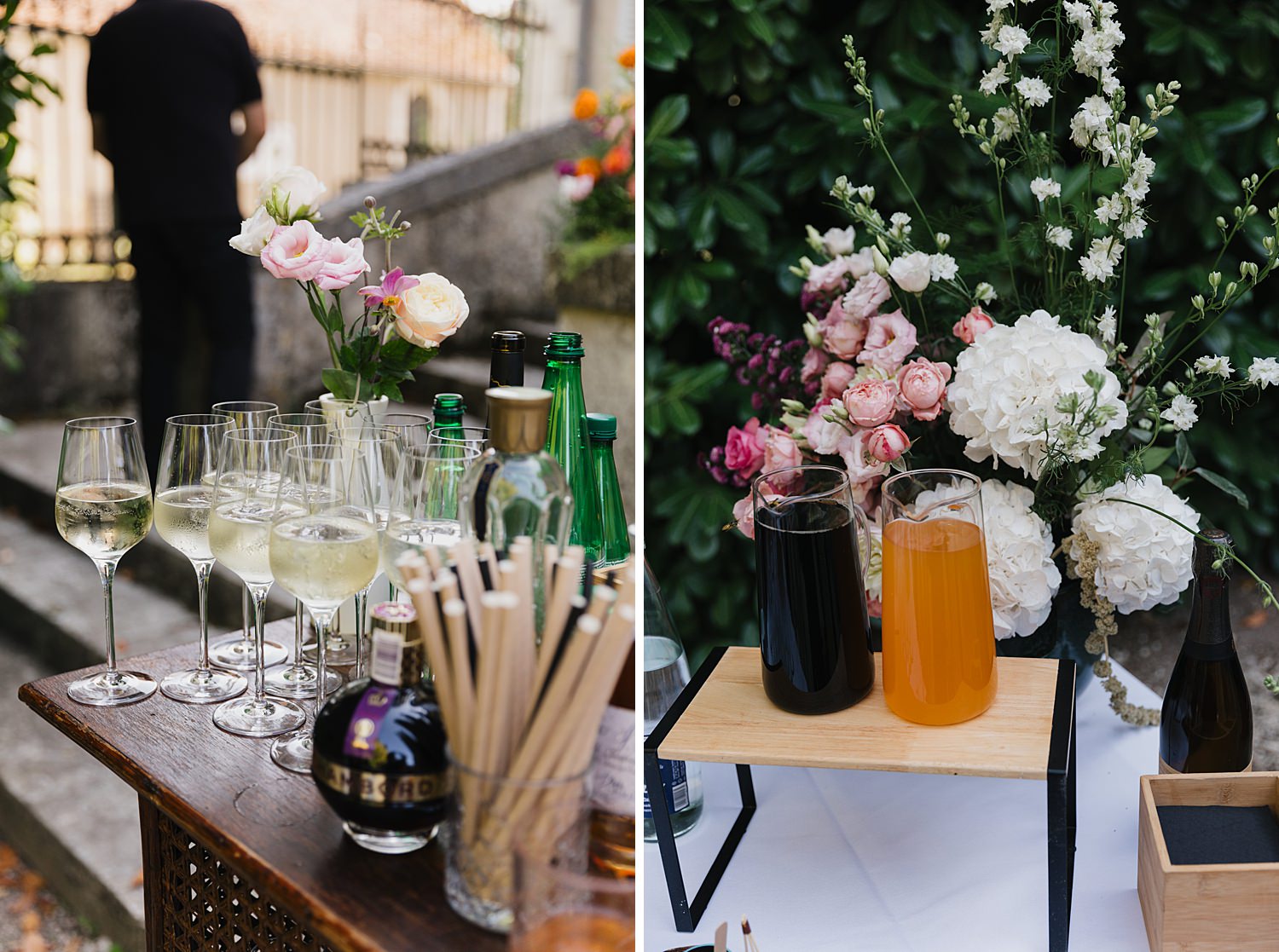 Romantic cocktail hour reception in Sancerre, France