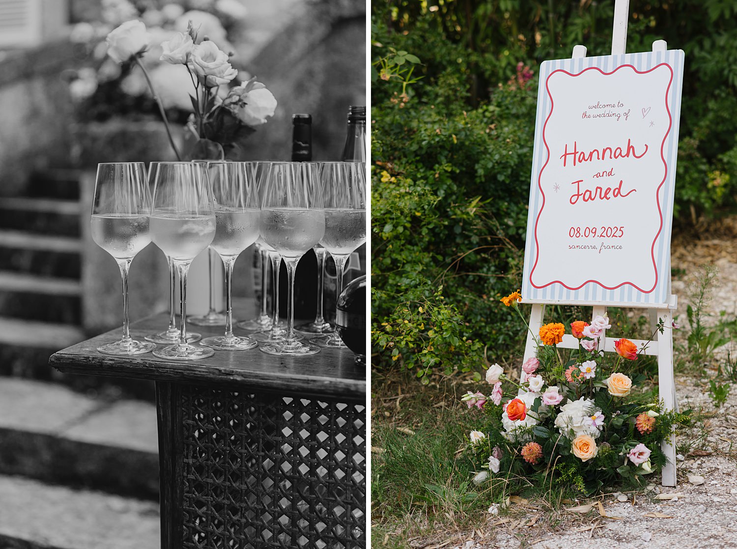 Romantic cocktail hour reception in Sancerre, France