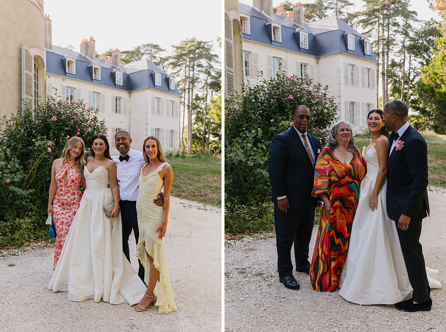 laughing wedding guests at Château de Thauvenay