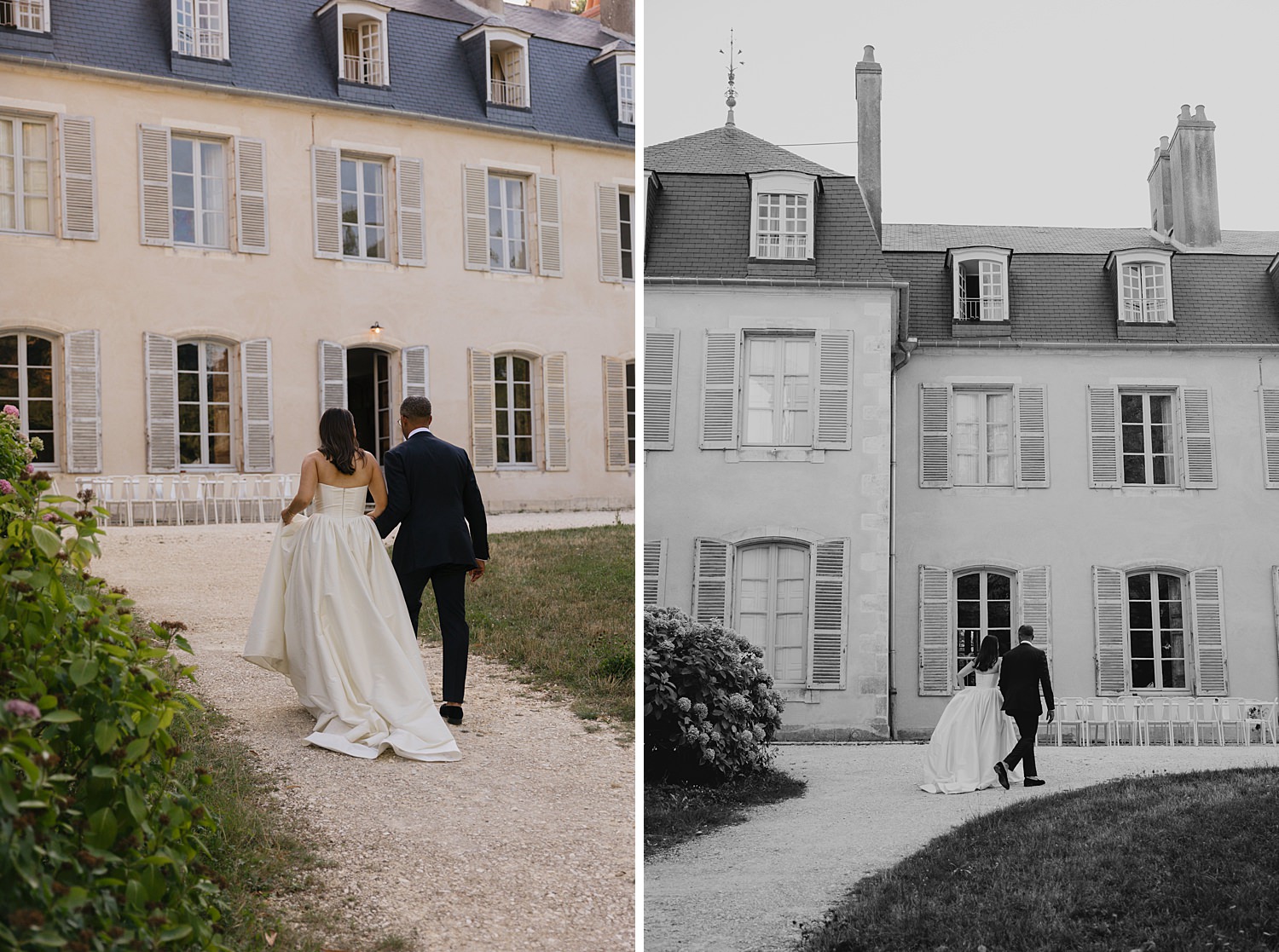 couple walking at Château de Thauvenay