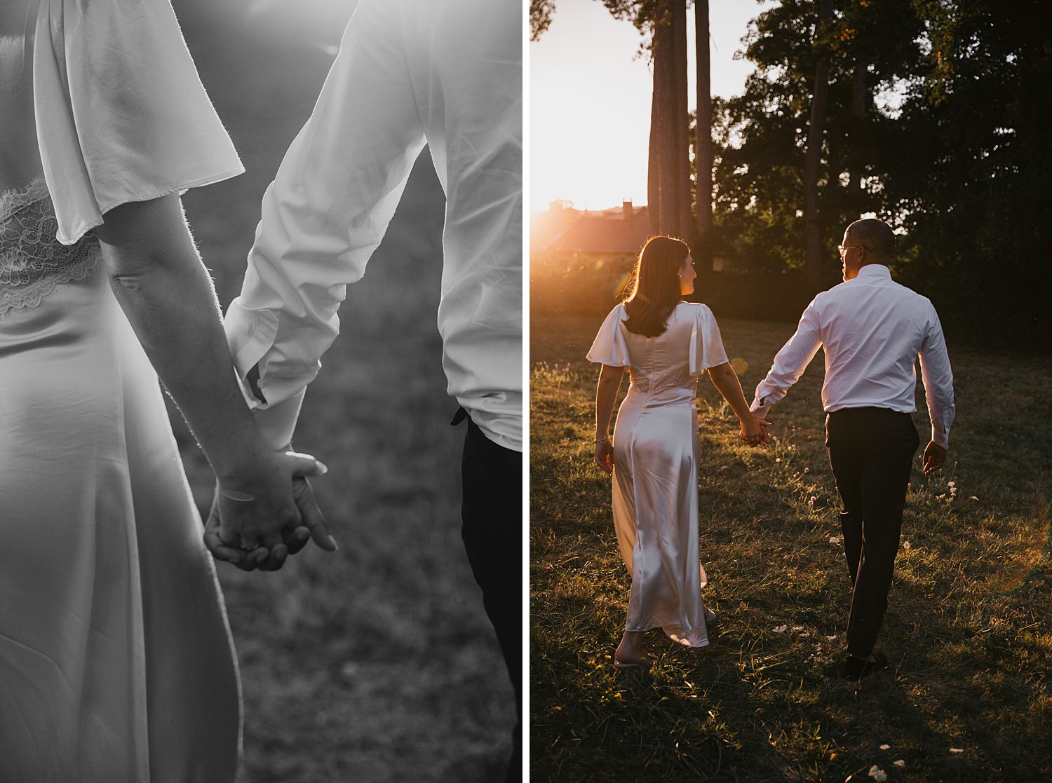 romantic sunset couple photos at Château de Thauvenay wedding