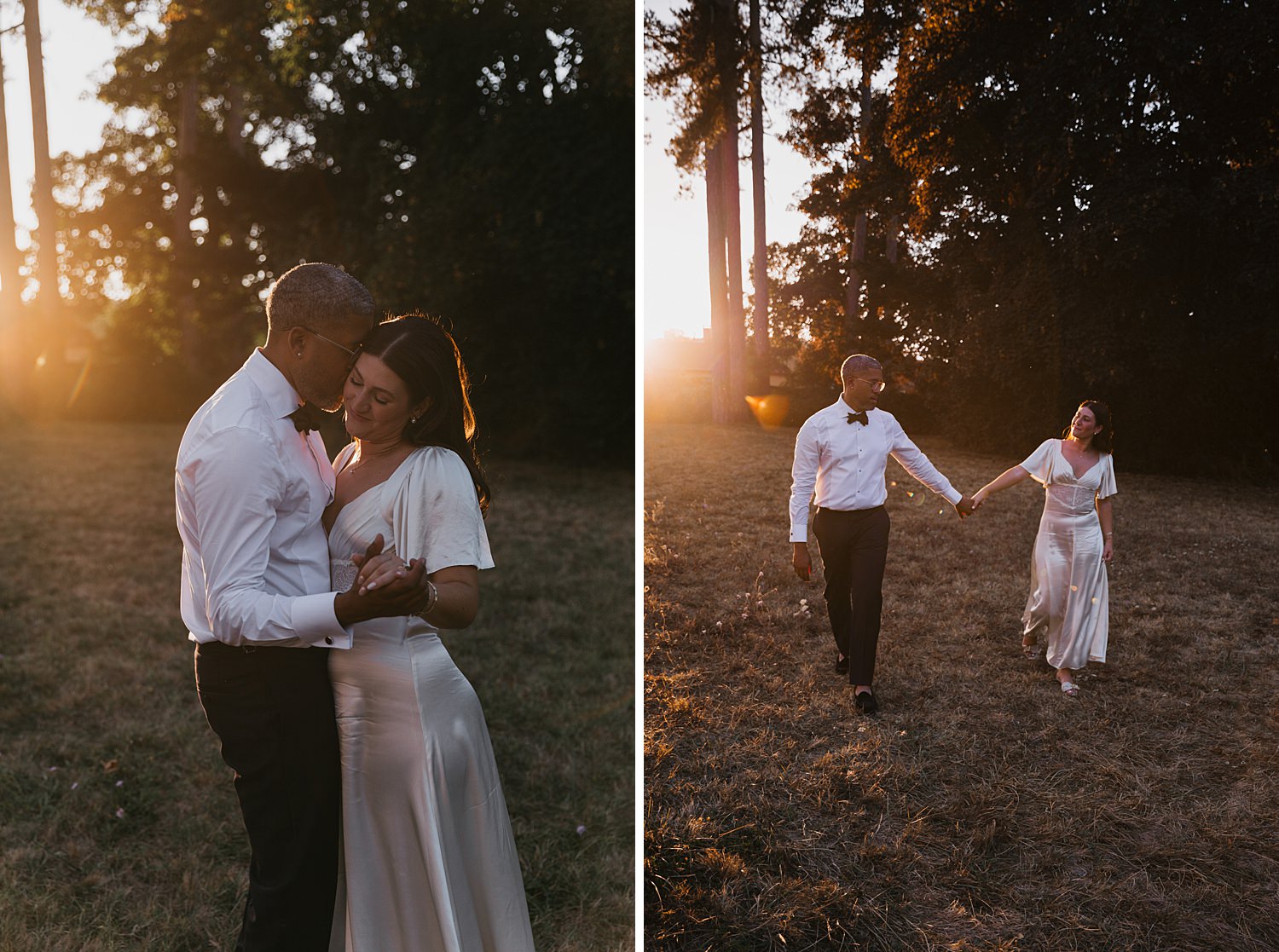 romantic sunset couple photos at Château de Thauvenay wedding